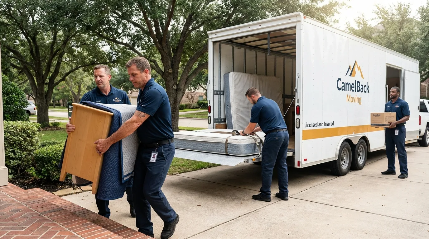 Crew loading residential truck for cross-state move from Hampstead, NH